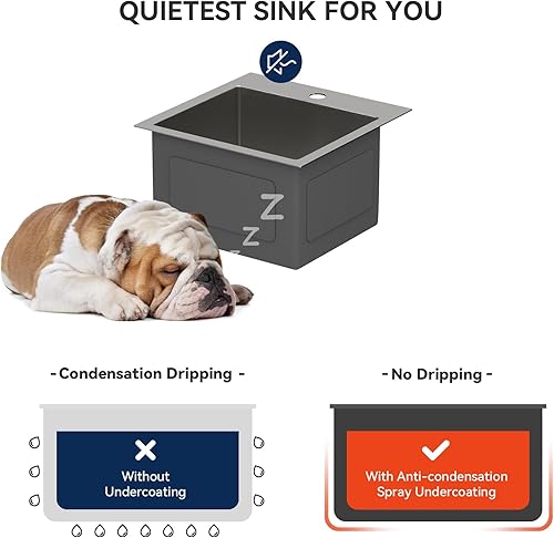 Miniatura 68 de Lordear - Fregadero de cocina encajado de 21 x 20 x 10 pulgadas, tipo bar, de acero inoxidable de calibre 16, con una sola cubeta, para exteriores