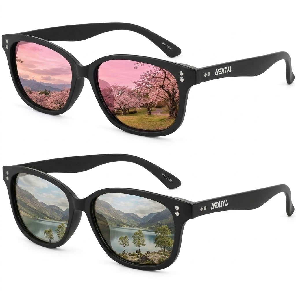 SPT111 - Lentes de sol polarizados para hombres y mujeres, lentes de sol retro con lentes de espejo con protección UV para conducir, correr, pescar, color rosa/plateado (paquete de 2)