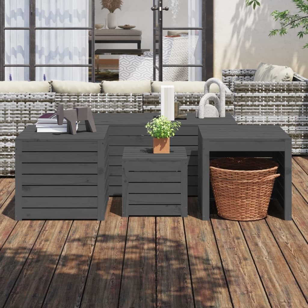 4-tlg. Gartenbox-Set aus massivem Kiefernholz in Grau - Robuste Aufbewahrungstruhen mit Deckel für Terrasse und Garten - Vielseitige Outdoor-Boxen als Stauraum für Werkzeuge