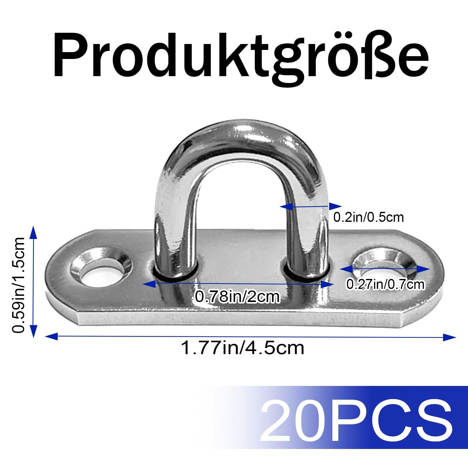 20 pezzi M5 Piastra Ad Occhiello in Acciaio Inox, piastre ad occhiello per appendere oggetti, Ganci di Fissaggio per Oggetti Sospesi, Tende da Sole (con viti)