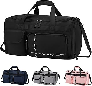 [MAXTOP]ボストンバッグ ドラムダッフルバッグ 大容量 旅行カバン 防水 軽量 乾湿分離 2泊3日 キャリーオンバッグ ダッフルバッグ スーツケース固定 アウトドア（ブラック）