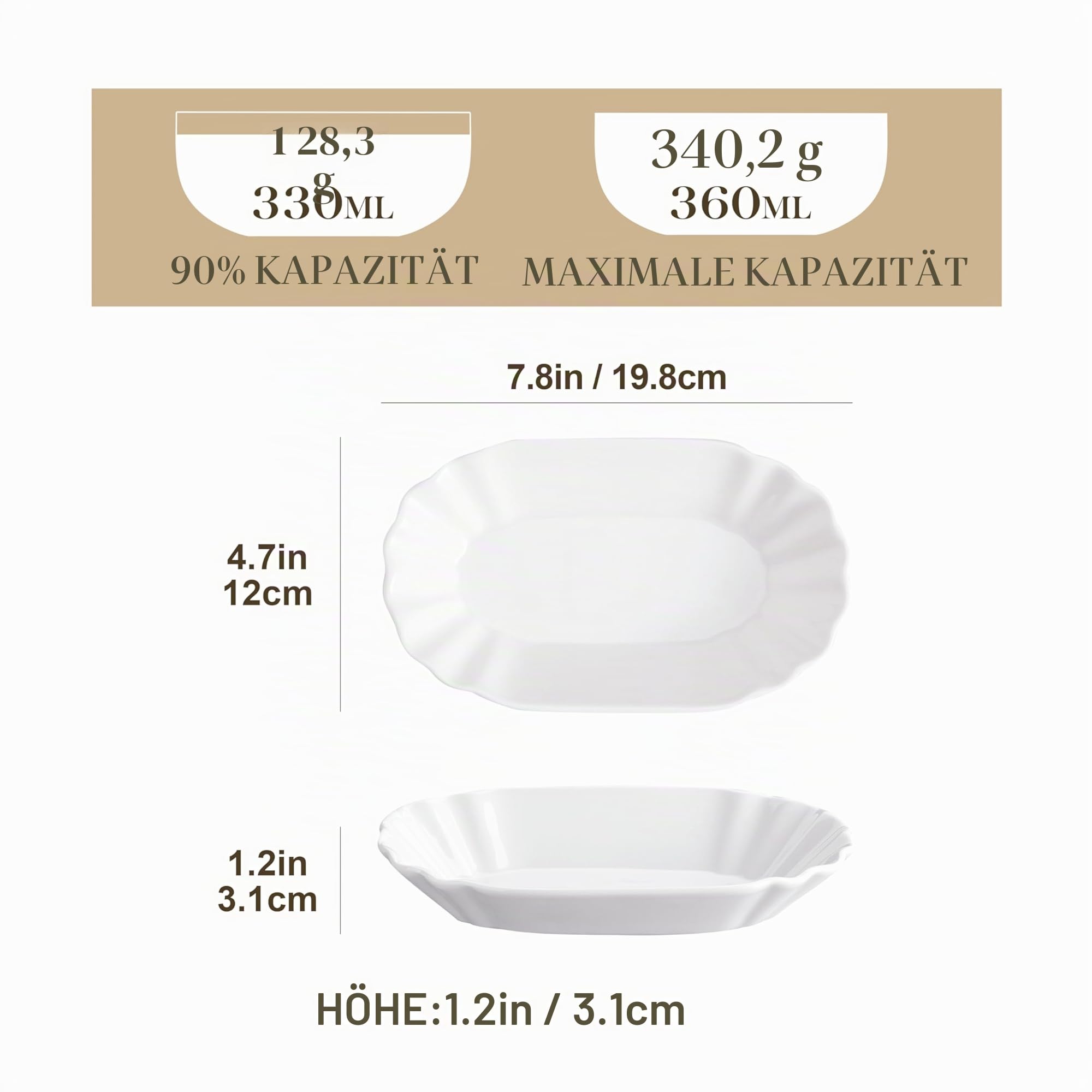MALACASA Pommesschale 6er Set Porzellan Servierschale 200ml Weiß | Ideal für Pommes, Würstchen, Dips & Fingerfood, Snackschale, Stapelbar für Zuhause & Gastronomie