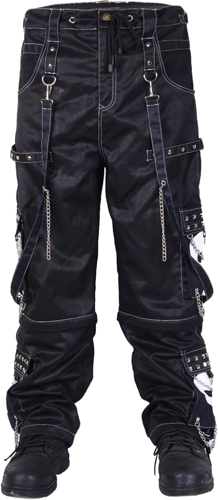 Gothic Bondage Black/Lime Big Skull Men Pant Alternative Punk Rock