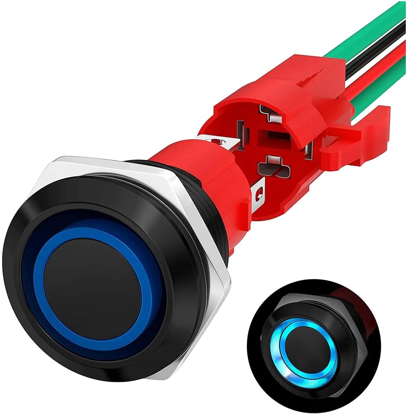 20A 12V Push Button Switch Latching 19MM Pushbutton Switch with 12V Blue LED Waterproof ON Off Switch 20 Amp Heavy Duty for Car