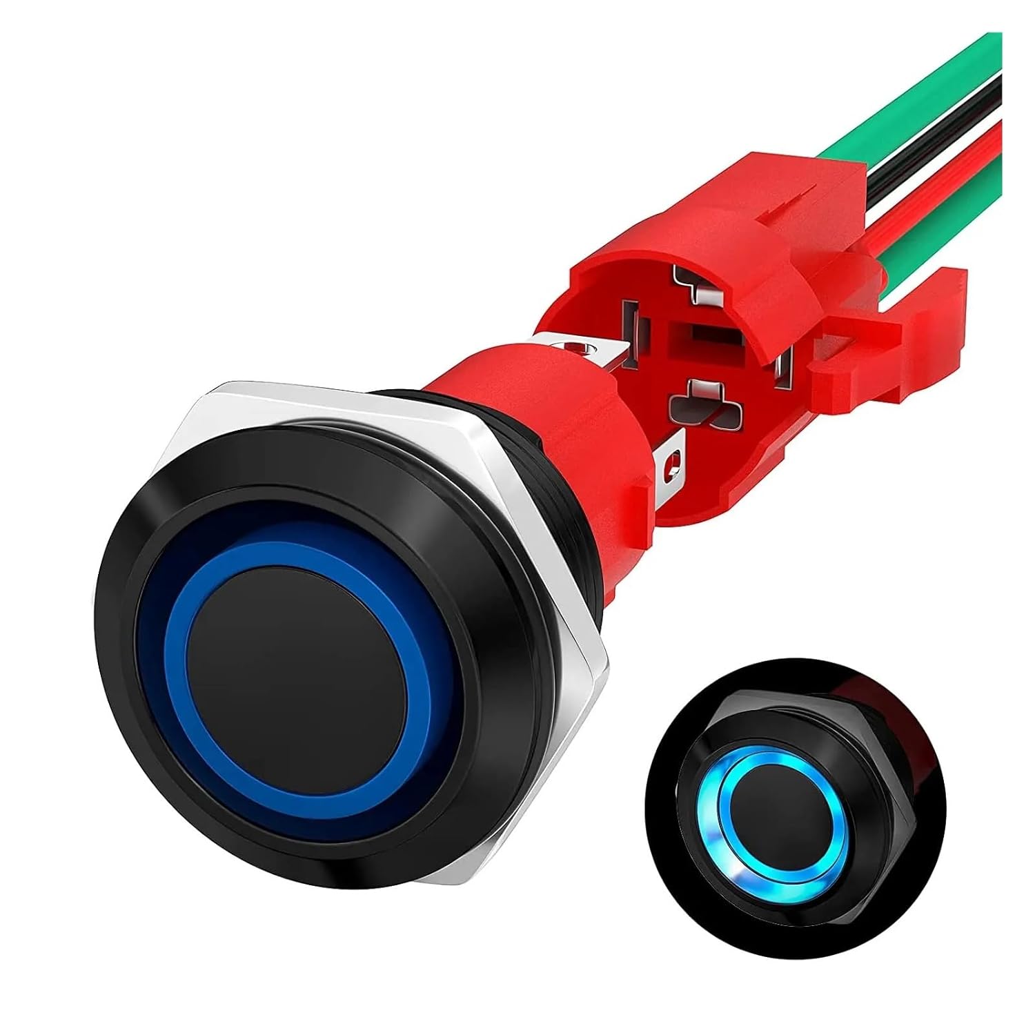 20A 12V Push Button Switch Latching 19MM Pushbutton Switch with 12V Blue LED Waterproof ON Off Switch 20 Amp Heavy Duty for Car