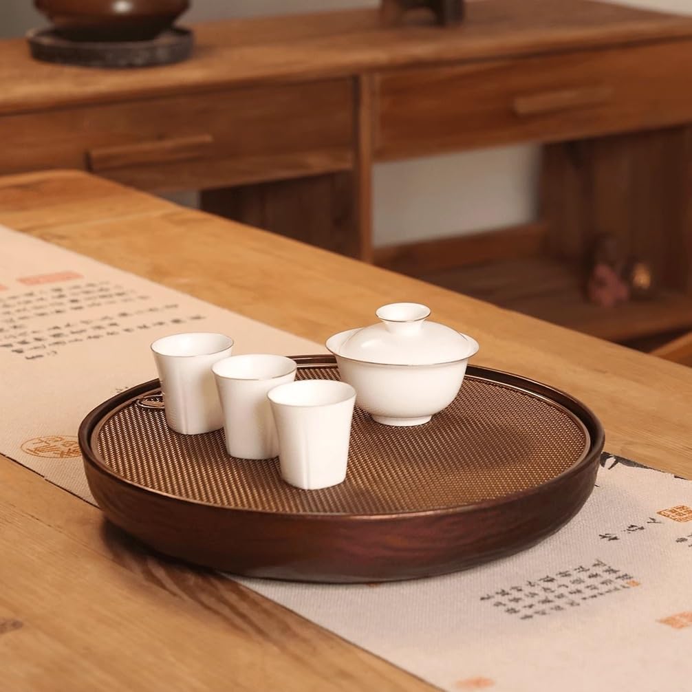 Tea Set Home Office Round Tea Tray, Drain Tea Tray Dry Brew Water Storage Tea Table Tea Tray Chinese Tea Set,A