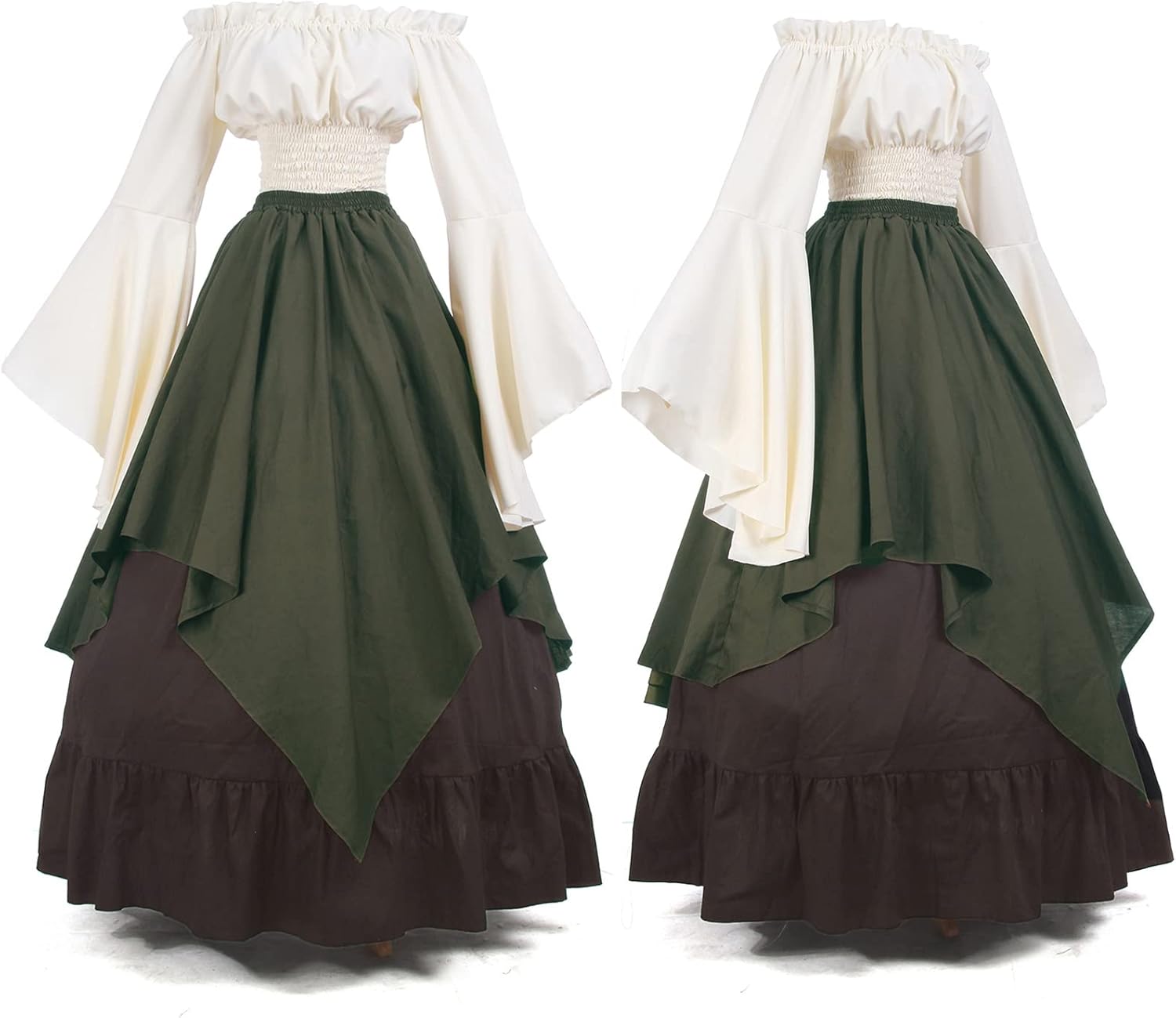 NSPSTT Womens Renaissance Medieval Costume Victorian Dresses Gown Scottish Dress 2 Pcs Set - Image 4
