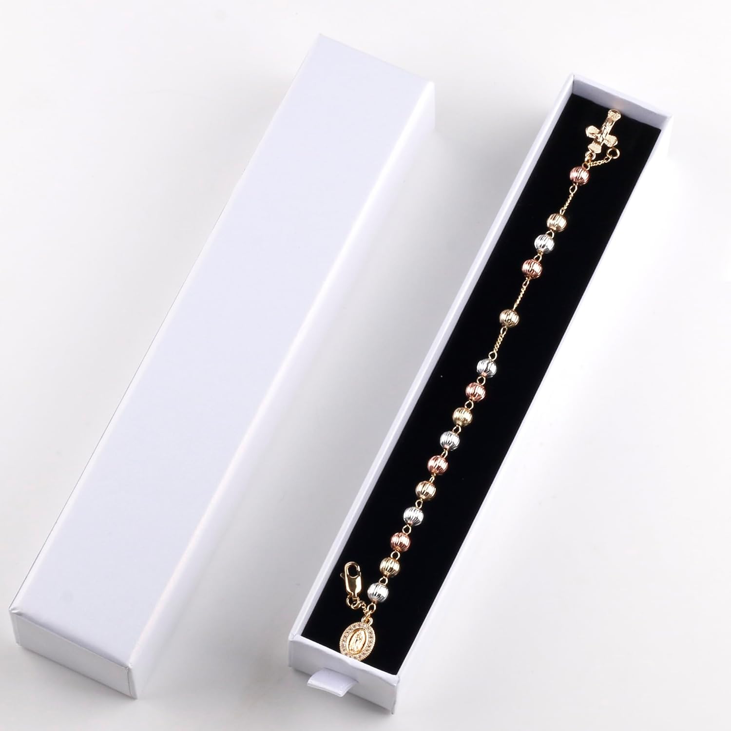 6mm Gold Plated Beads Catholic Guadalupe Crucifix Charm Rosary Bracelet for Women with Gift Box - Image 6