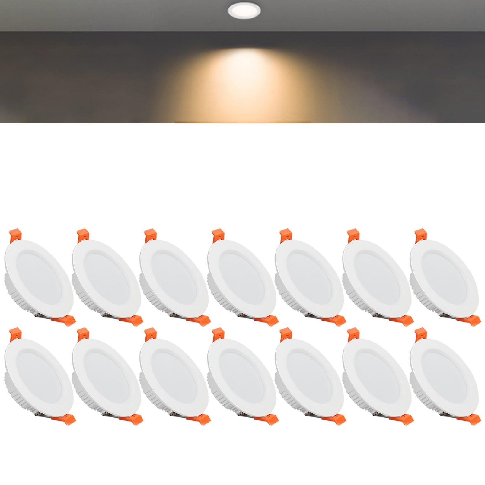 TTiiLoe 7W Round LED Recessed Ceiling Spotlights, 3000K Warm White Ultra Slim Panel Ceiling Light, Cut Φ80-90mm, AC110-240V Downlights for Hallway Stairwell Showroom, 14 Pack