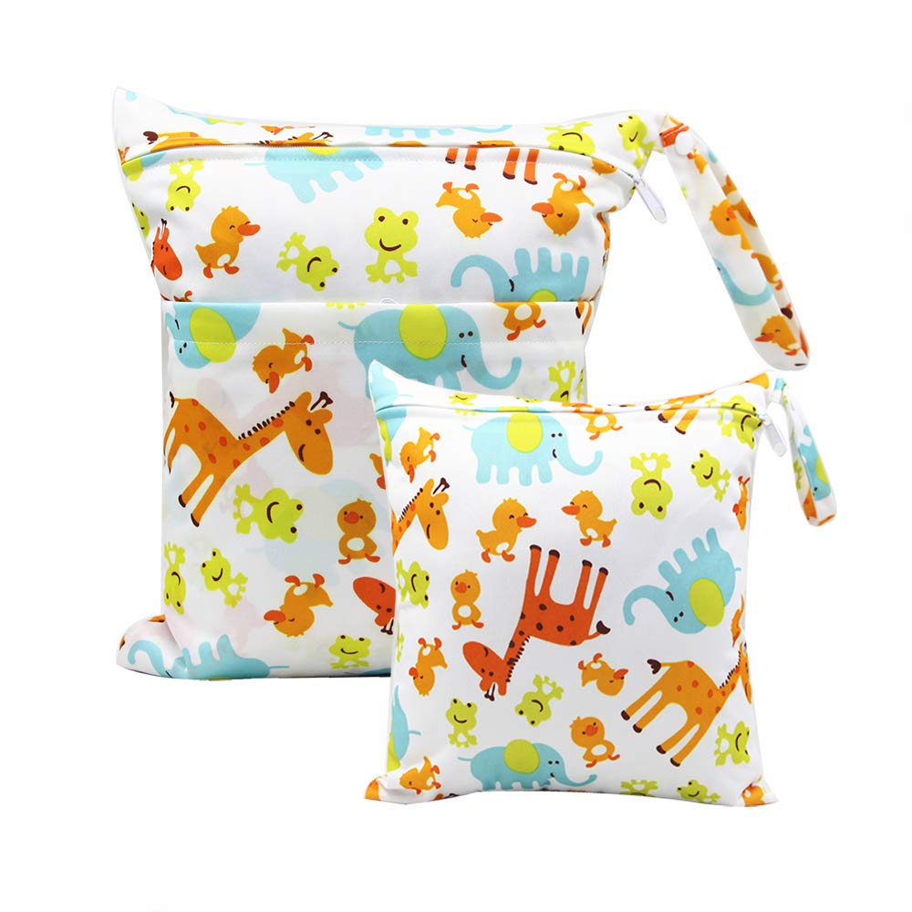 Bynsaer Wetbag Stoffwindeln, Nasstasche Stoffwindeln, 2 Stücke Baby Nasse und Trocken Wickeltasche, Wiederverwendbar, Waschbar Organizer Beutel (Farbe 03)