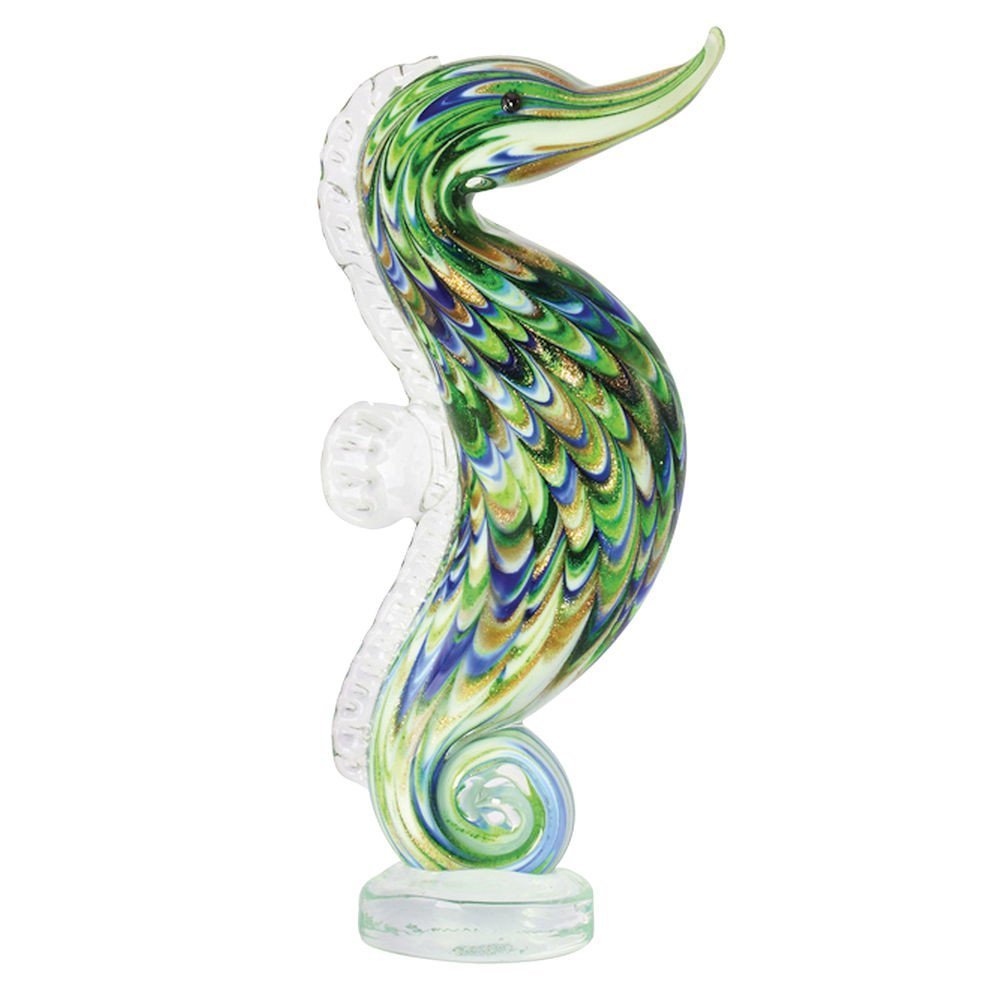 7.5 Inch Art Glass Sparkling Aventurine Seahorse Statuette