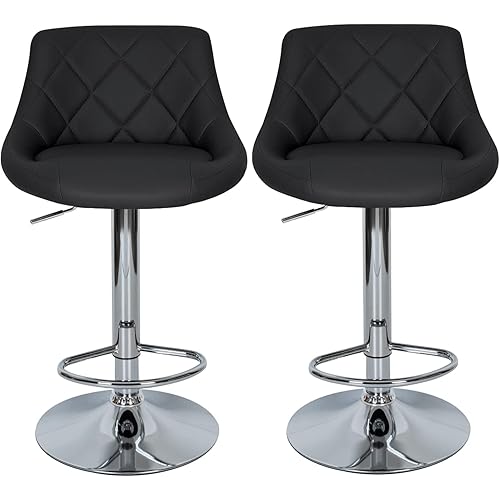 ORISTUS 2022 Black Bar Stools Set of 2,Swivel Bar Stools with Backs Pu Leather Height Adjustable Modern Pub Kitchen Counter Height Bar Stool Chair with 15.3 Base