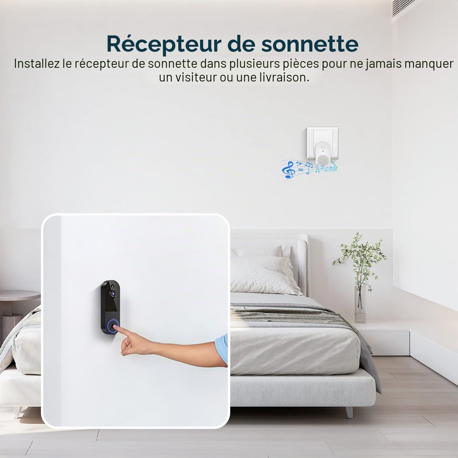 Sonnette vidéo sans fil 1080p, détection humaine AI, vision nocturne, audio bidirectionnel, alimentation par batterie, stockage dans le nuage, WiFi 2,4 G, surveillance intérieure et