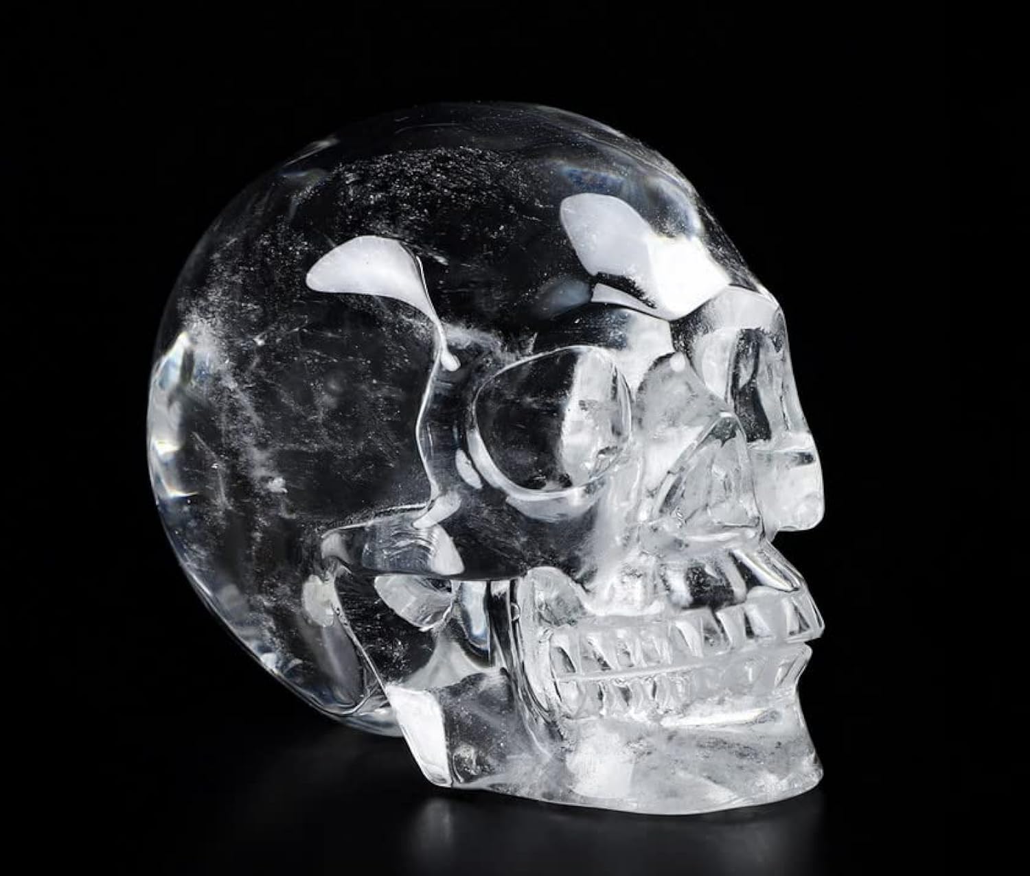 Skullis Calavera de cristal tallado de cristal de roca de cuarzo transparente de 1.5 pulgadas. Escultura de arte fino tallado a mano. 1060a