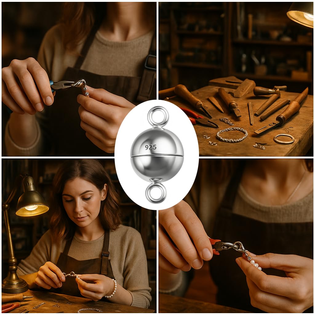 My-Bead Magnetverschlüsse 925 Sterling Silber Ø 8mm für Ketten Armbänder Colliers Ersatz & Reparatur Kugelmagnete DIY Schmuckzubehör (5 Stück)