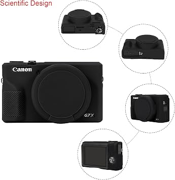 حافظة كاميرا Elonbo لكاميرا Canon G7 X Mark III، حافظة واقية من السيليكون الناعم لكاميرا Canon PowerShot G7X Mark III الرقمية، غطاء عدسة قابل للإزالة، أسود