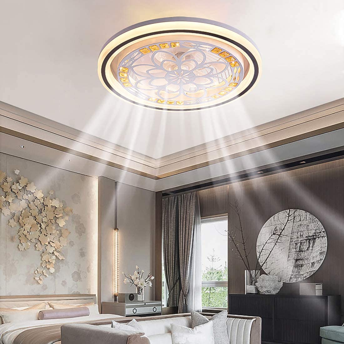 Lustre à distance avec ventilateur de plafond led pour salon et chambre