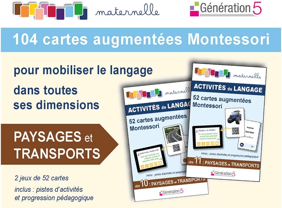 104 cartes augmentées Montessori Paysages et transports