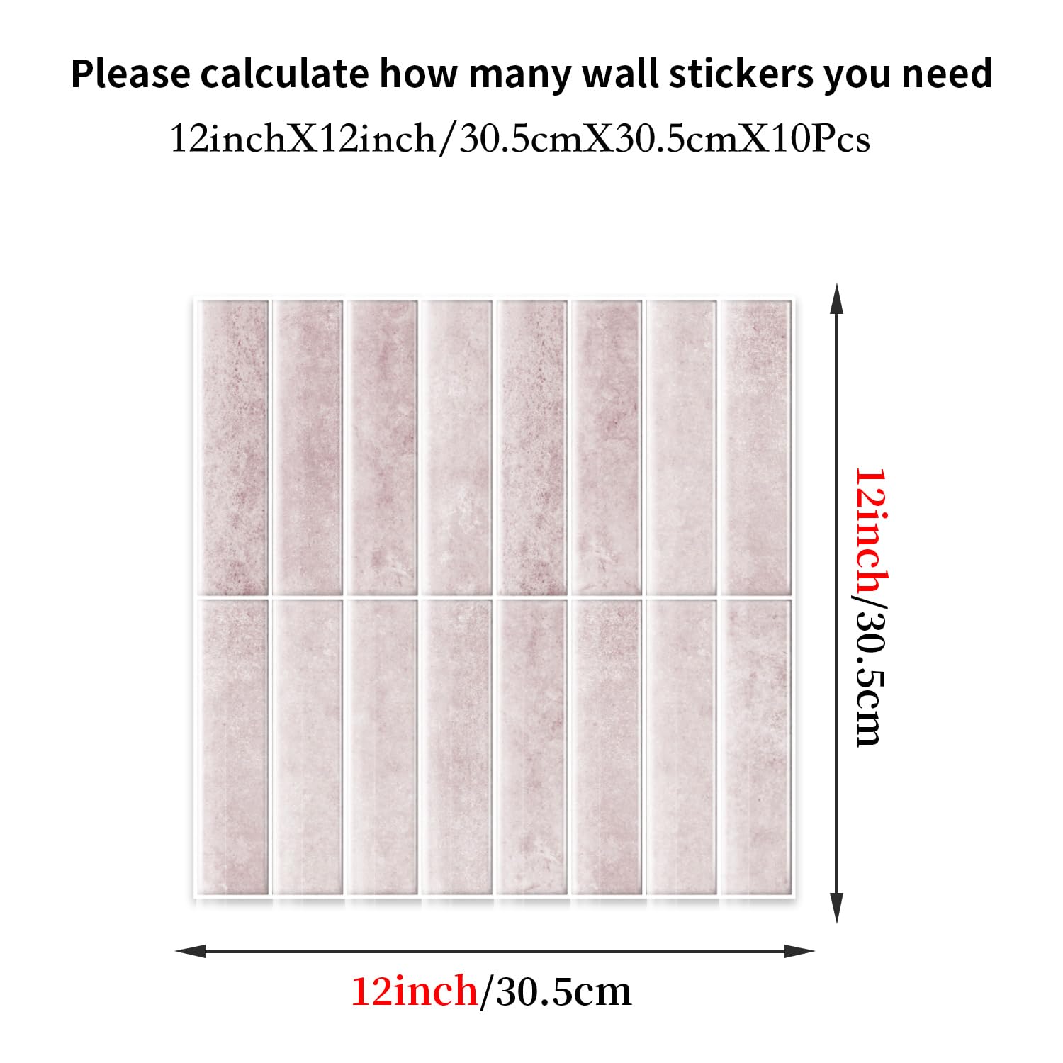 Paquete de 10 pegatinas for azulejos de pared de metro multicolor de 12 x 12 pulgadas, autoadhesivas(Pink)