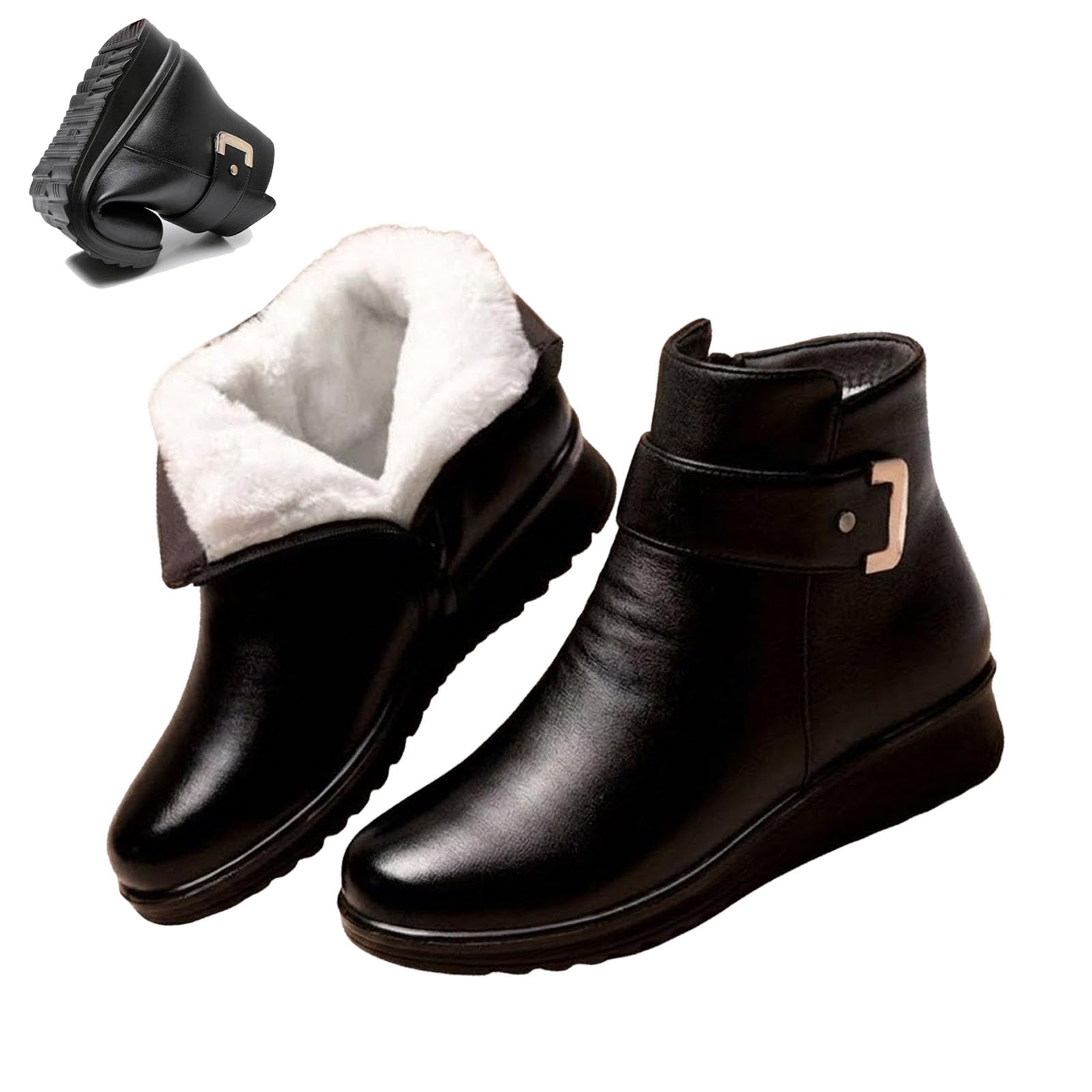 Botas ortopédicas de lana de piel auténtica con hebilla de metal para mujer
