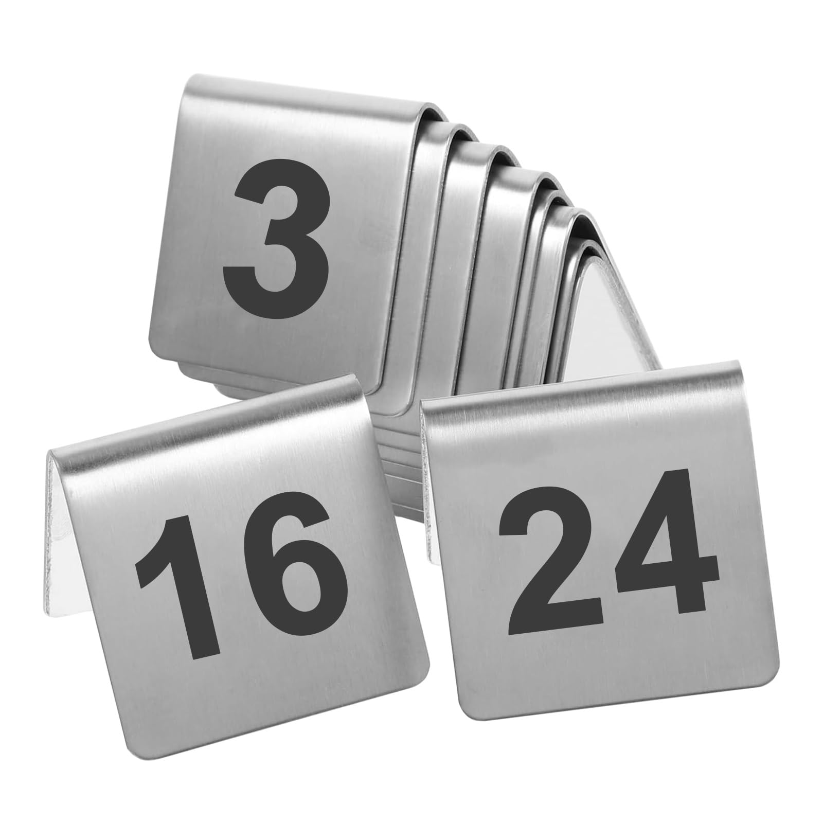 Números de mesa de acero inoxidable, marcadores metálicos fáciles de apilar, tarjetas de lugar reutilizables para eventos, señalización reservada para restaurantes, bodas, clubes (1-25)