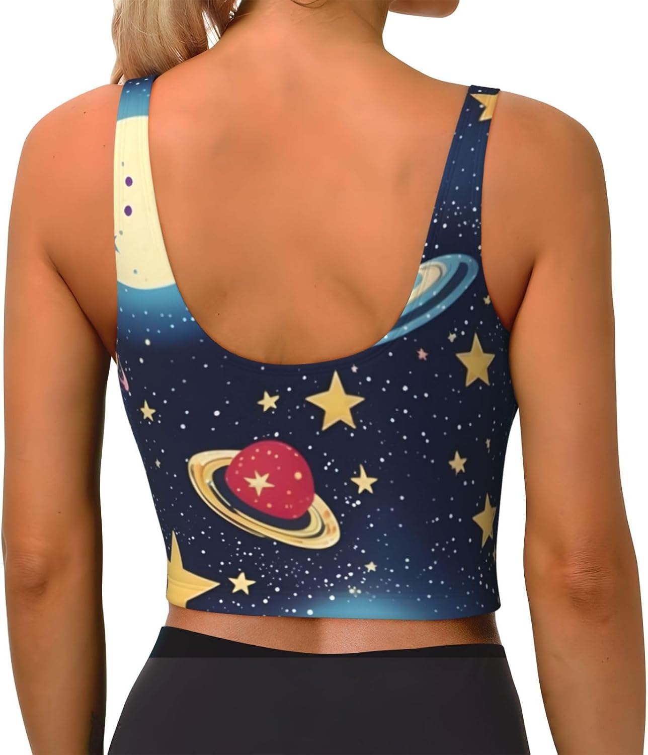Starry Sky Universe Space Print Sports Bra For Women,Padded,Racerback,Perfect For Yoga,Workout And Running