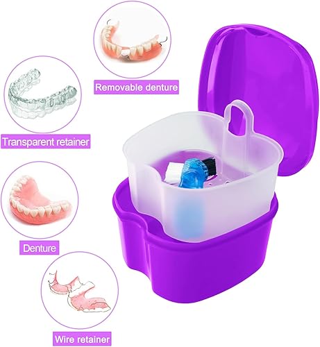 Miniatura 2 de Paquete de 2 estuches de baño para dentaduras postizas, soporte para dientes postizos con cepillo, estuche de limpieza para retenedores, taza de