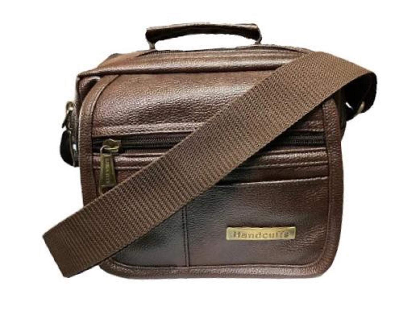 Handcuffs Small Sling Bag for Men | PU Leather Chest Slinger bag | Crossbody satchel | Corporate Gift Item | Passport Sling (Dark Brown)