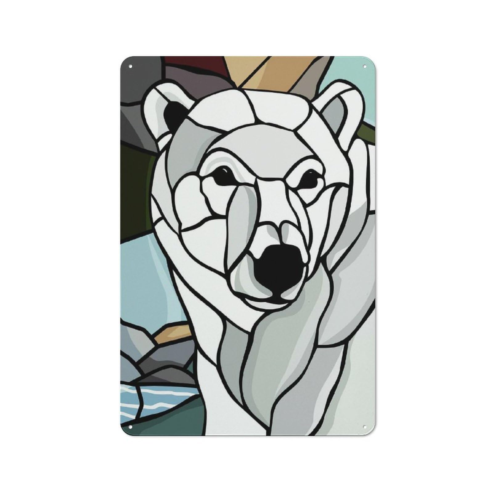 Junmoney Style-15 Garage Style Decorative Metal Plaque 30X20cm Featuring Polar Bear Stained Glass Art, Garage Wall Decor For Garage, Workshop, Shed Or Utility Room