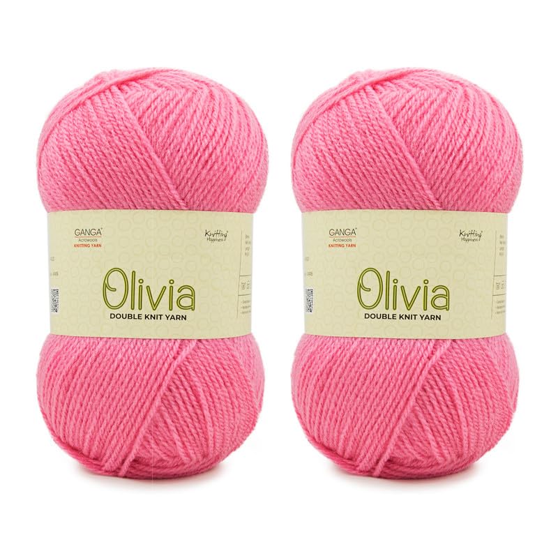 Image of Ganga Acrowools Acrylic Olivia, Double Knit Yarn. Hand Knitting and Crochet Yarn. Oekotex Class 1 Certified. Pack of 2 Balls - 100Gms Each. Shade No - Olv038, Pink