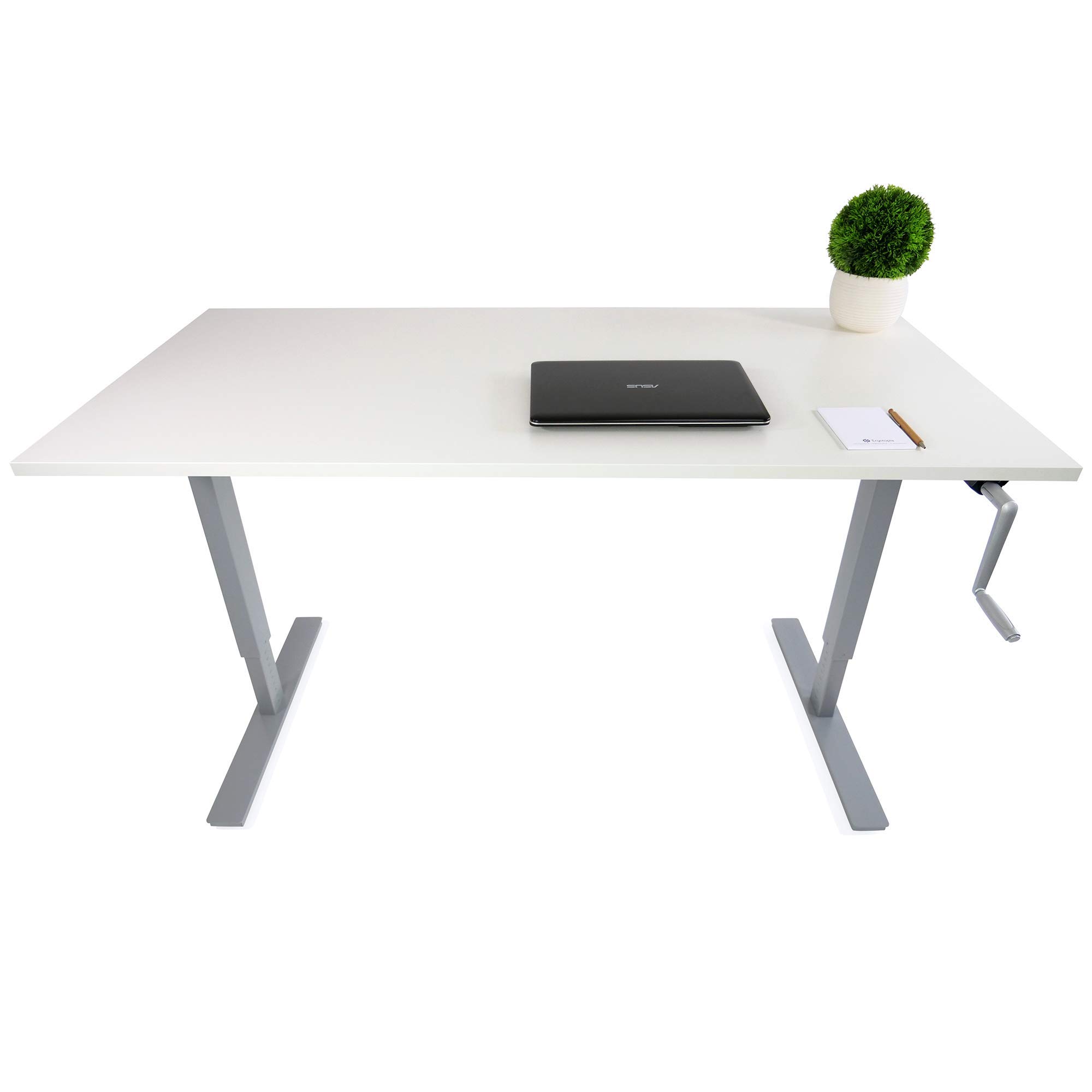 Ergotopia Desktopia Budget Höhenverstellbarer Schreibtisch | Per Kurbel verstellbares Tischgestell | Breite verstellbar für alle gängigen Tischplatten (Grau, Ohne Tischplatte)