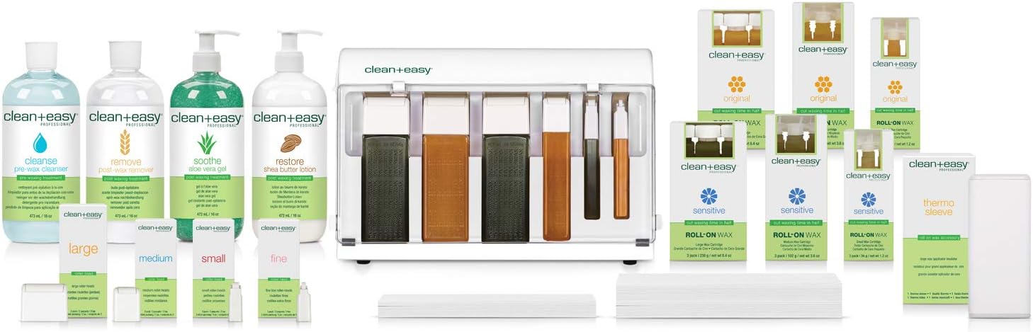 Roll On Wax Kit – Roll On Wax Warmer for Hair Removal with Roller, Cartridges, Strips, Pre and Post Waxing Care, Roller Waxing Kit for Estheticians – 120V