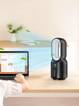 let'me 13 Inch Desk Fan, Small Bladeless Table Fan, Small Fan with 3 Speeds and Night Light, Quiet Desk Fan for Personal, Bedroom, Office, Nightstand