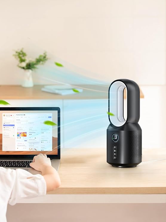 let'me 13 Inch Desk Fan, Small Bladeless Table Fan, Small Fan with 3 Speeds and Night Light, Quiet Desk Fan for Personal, Bedroom, Office, Nightstand