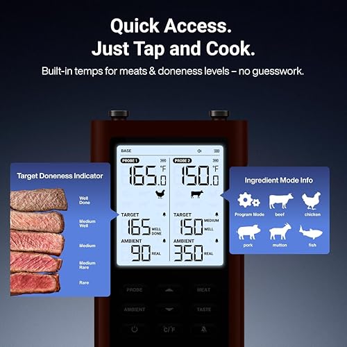 Miniatura 5 de ThermoMaven Termómetro inalámbrico inteligente para carne de 3000 pies, alcance sub-1G, 6 sensores de precisión certificada por NIST, 2 sondas