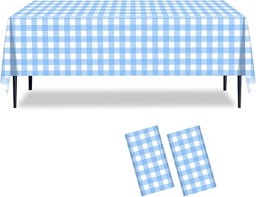 Vista 25 de Paquete de 4 manteles desechables de plástico a cuadros rosados y blancos de 54 x 108 pulgadas, para fiestas, bodas, picnic al aire libre, Rosa a