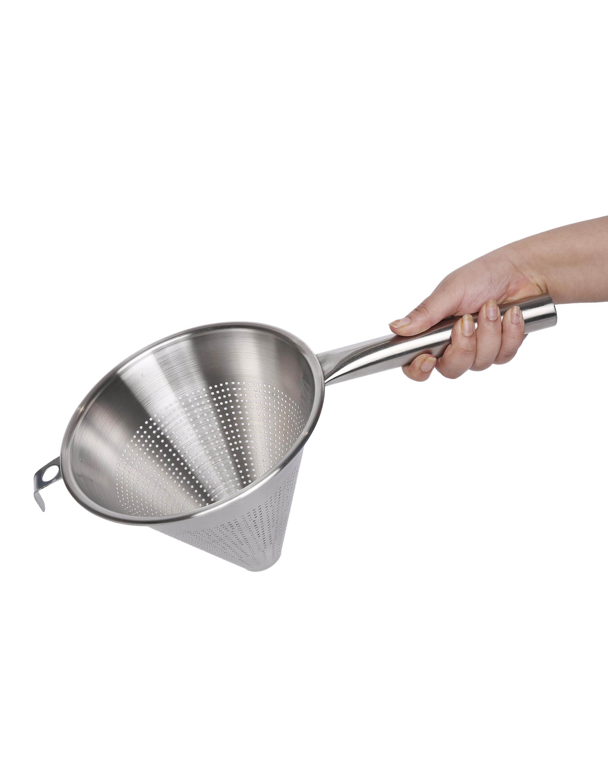 KMW Stainless Steel Conical Strainer With Pipe Handle I Efficient Filtering For Cooking And Baking I 20 Cm Diameter,Silver