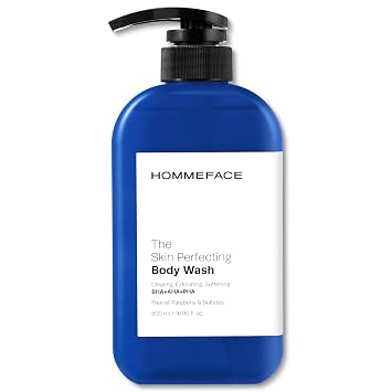 HommeFace Mens The Skin Perfecting Body Wash with Pump, 16.9 Fl. Oz. - Korean Skincare Technology for Body Acne with BHA, AHA, PHA