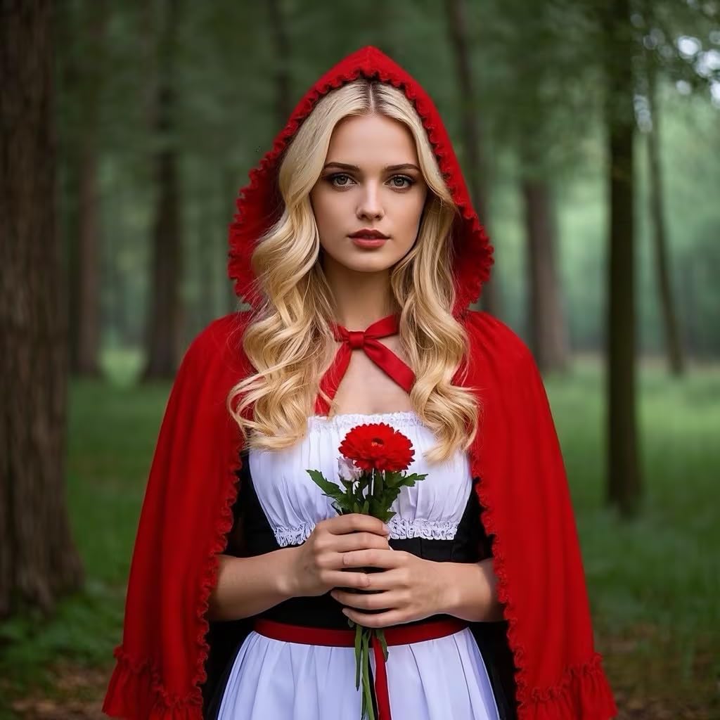 Little Red Riding Hood Cape Velvet Cloak for Halloween Cosplay Party - Image 7