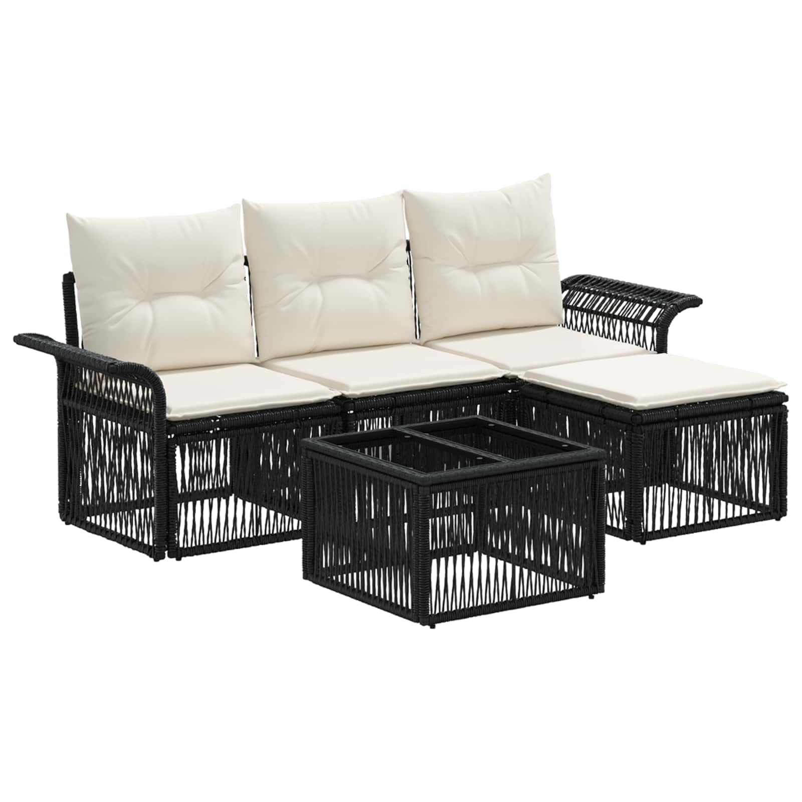Ensemble de canapé de jardin polyrotin noir modulable 5 pièces confort