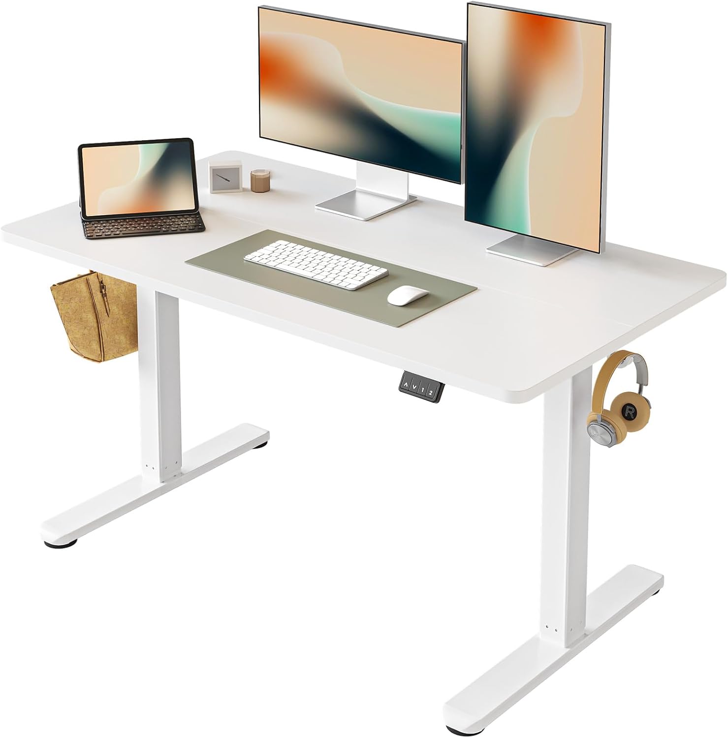 FEZIBO Electric, Height Adjustable Stand up Desk, 48 x 24 Inches Sit Stand Home Office Desk, Computer Desk, White