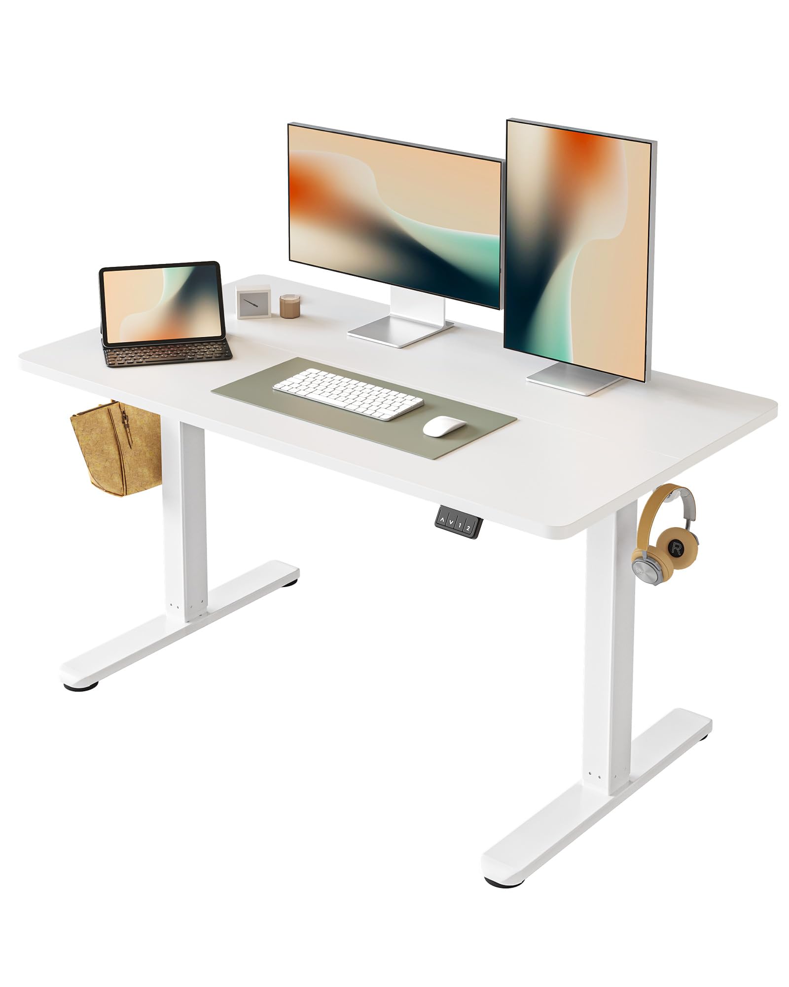 FEZIBO Electric Standing Desk Height Adjustable, 48 x 24 Inches Sit Stand up Desk, Home Office Computer Desk Rising Memory Presets (White)