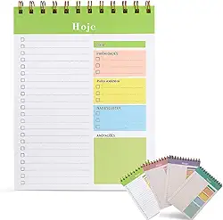 Planner Planejamento Diário/Semanal com 50 Folhas - Capa de Acetato e aramado - Anotações, Para Amanhã, Não esquecer e Prioridades.(CORES SORTIDAS)