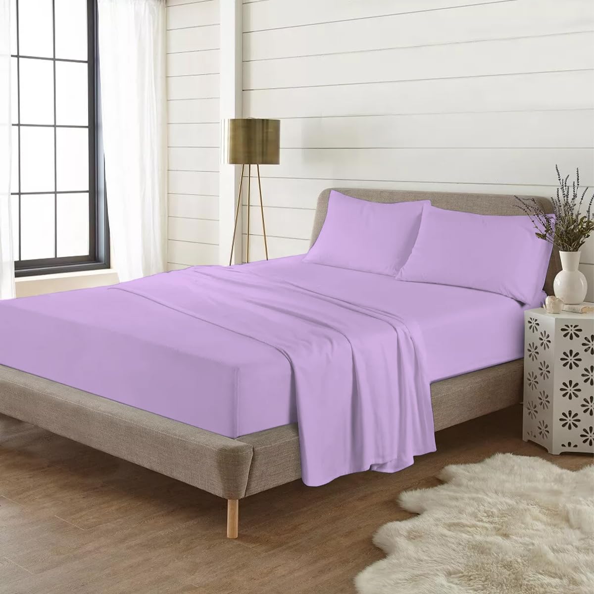 Rohi Super King Flannelette Fitted Sheets 10” Deep Fit– Soft & Breathable 100% Brushed Cotton Fitted Sheet – Deep Fitted Sheet - Stain & Wrinkle Resistant with Elasticated Corners (Lilac, Super King) — image 1