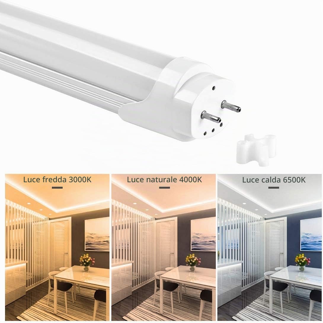 SET 10 Tubo Neon Led 120 cm 18W Attacco T8 Luce Bianco FREDDO 6000-6500 K 1980 Lumen Equivalente 200 Watt Copertura Opaca