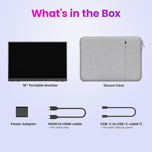 Miniatura 9 de Monitor portátil de 16 pulgadas 2K QHD 2560X1600 100% sRGB 100Hz IPS HDR HDMI USB-C Monitor de viaje para laptop, MacBook, PC, Surface PS5 Xbox,