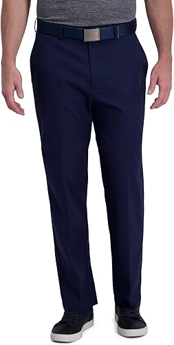 Haggar Men's Cool Right Performance Flex Solid Classic Fit Flat Front Pant
