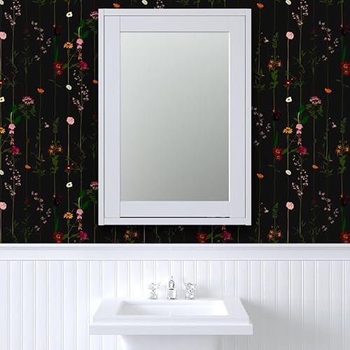 Miniatura 9 de Spoonflower Papel tapiz autoadhesivo de 6 x 2 pies  Moody Floral Dark Flower Stripe Wildflower Minimalista Mid Century Modern Stripes Custom