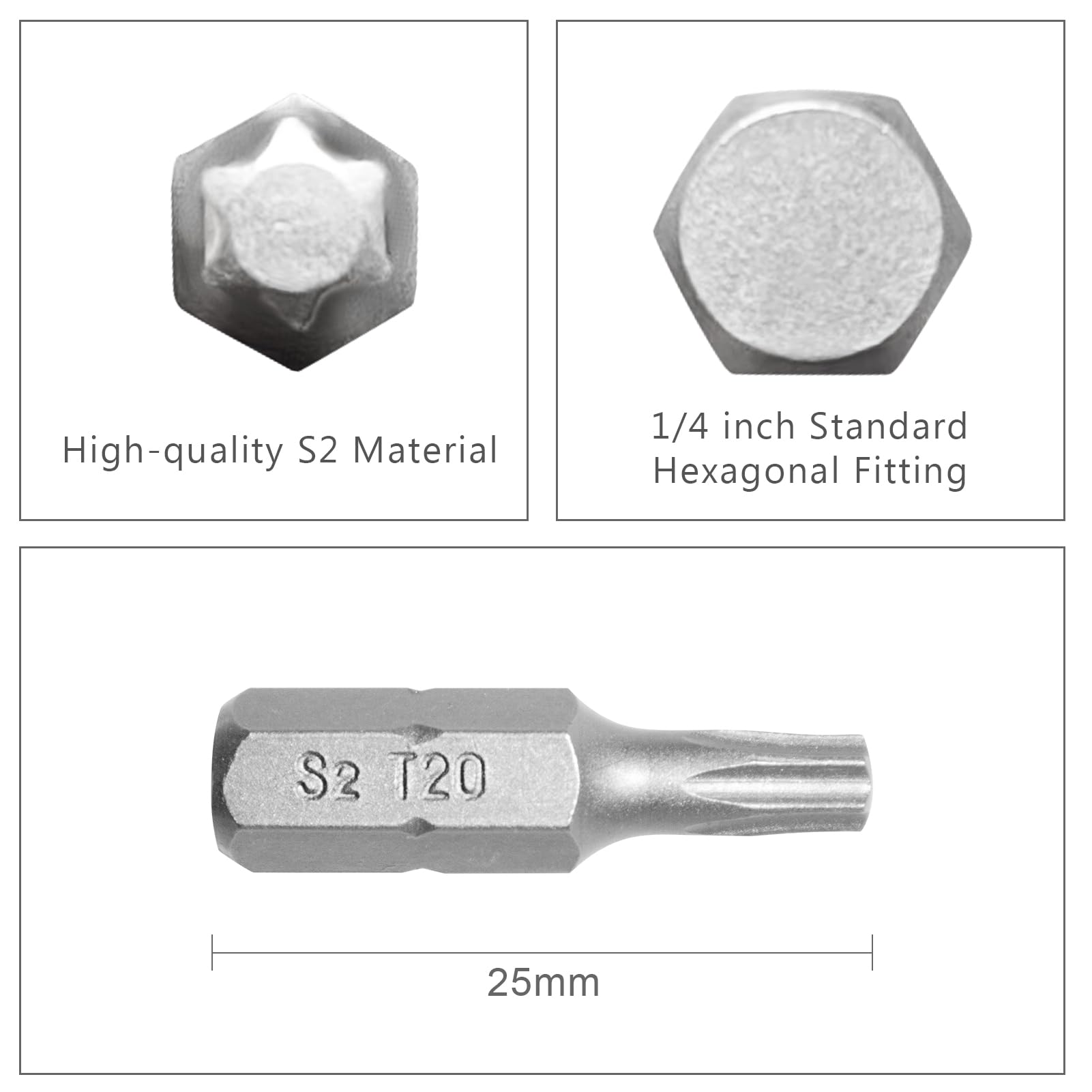 DAKCOS Juego de puntas de destornillador de estrella Torx de T20 de 20pc, acero S2 longitud de 25mm