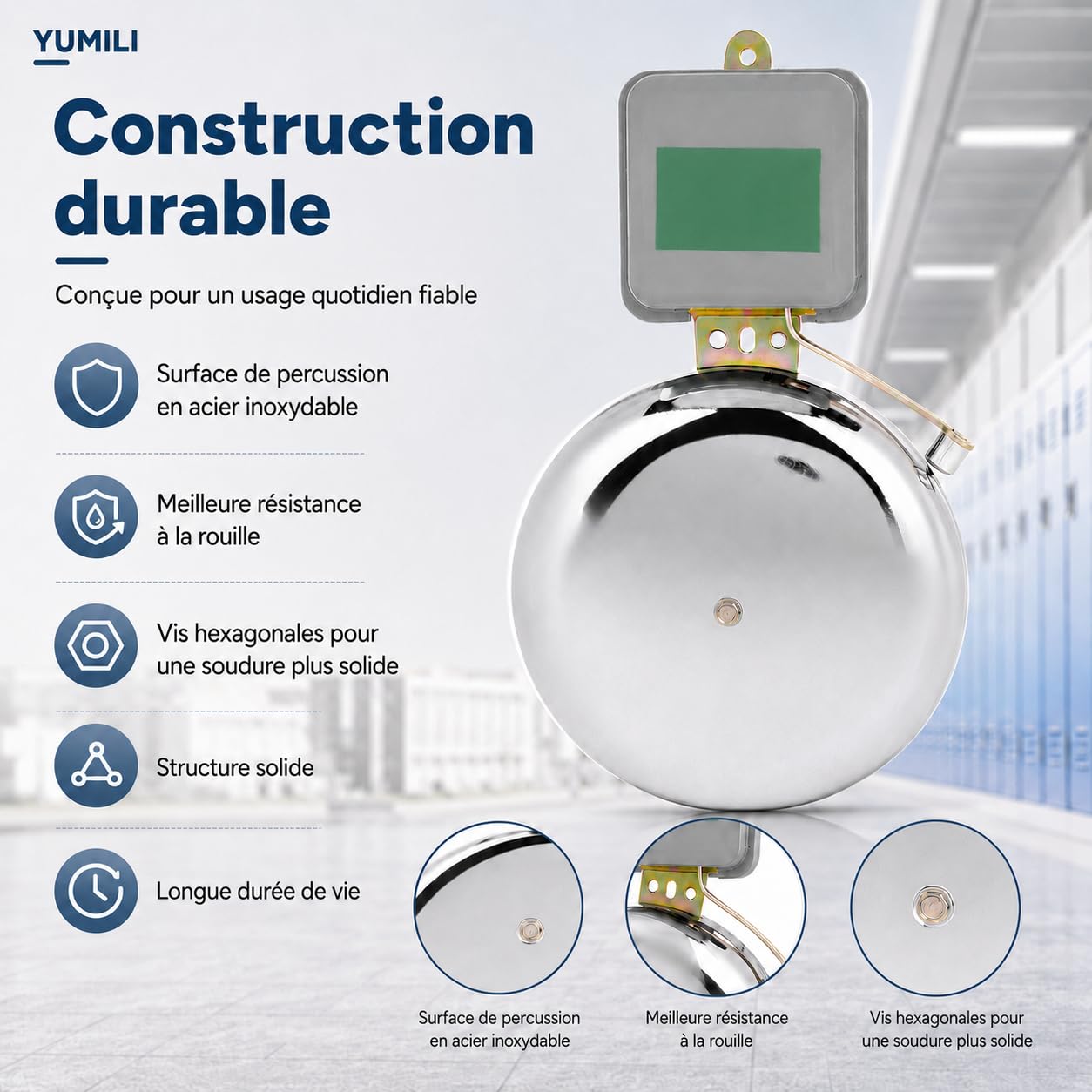 Cloche Électrique, 150mm AC 220V Cloche d'École en Acier Inoxydable Externe, Sans Étincelles Sonnette pour Fixation Murale pour Cloche Service pour les Hôtels, les Écoles, Usine